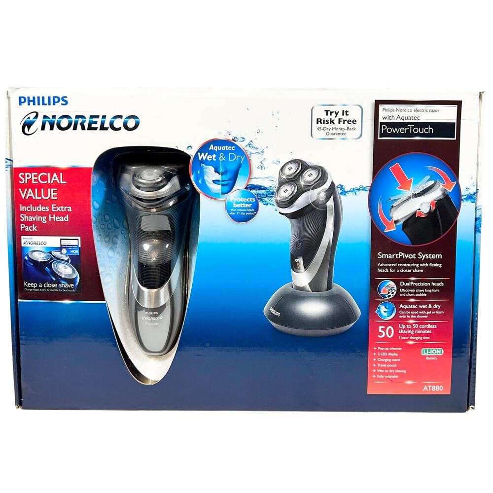 Philips Norelco AT880 Electric Shaver Razor Extra Shaving Head Pack Wet or Dry
